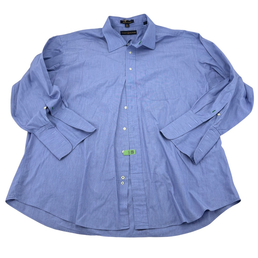 Tommy Hilfiger American Classics Blue Purple Striped Dress Shirt 17.5 32-33